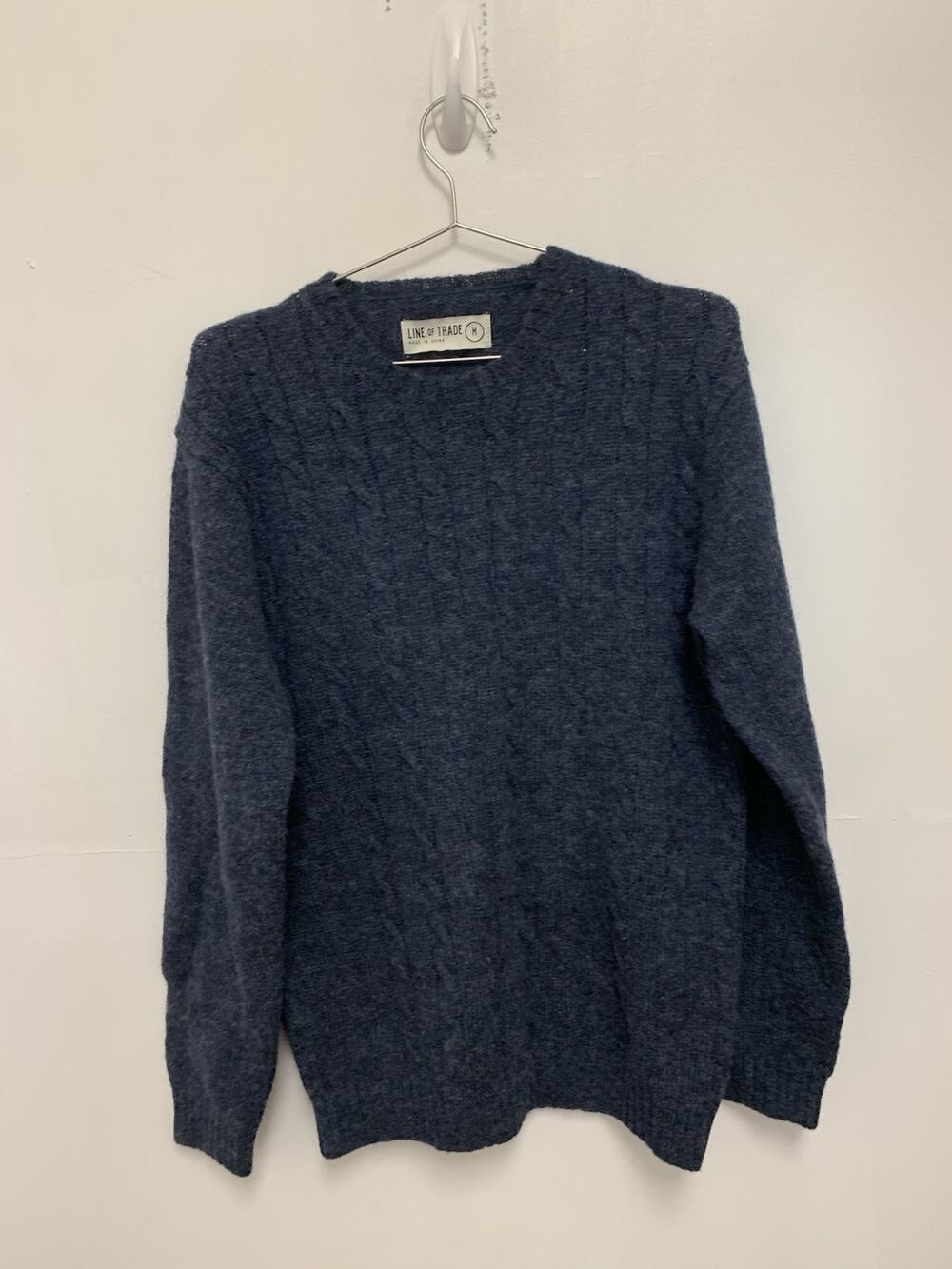 Line of Trade Shetland Wool Cable Knit Fisherman Sweater Men M Blue Heritage